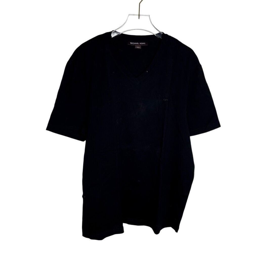 Michael Kors Short Sleeve V Neck T Shirt Black Mens Sz L Large Logo